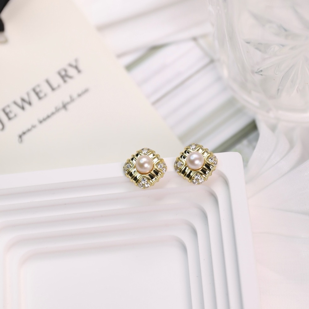 Gold 925 Silver Square Freshwater Pearl Earrings